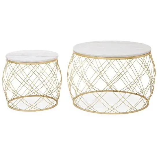 Judie Round Side Tables Set of 2 - White, Marble image