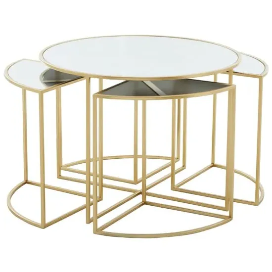 Julie Nest of 5 Tables - White Glass, Gold Metal