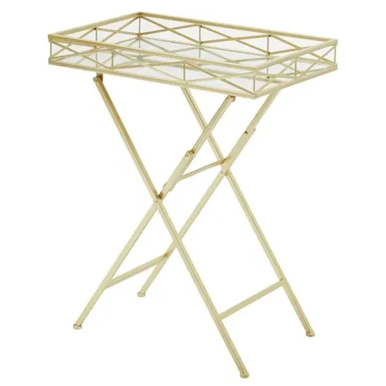 Julie Rectangular Tray Side Table - Gold, Glass