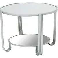Julie Round Coffee Table - White Glass, Silver Metal