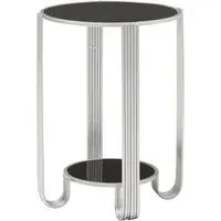 Julie Round End Table - Black Glass, Silver Metal Base