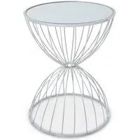 Julie Round Side Table - White Glass, Silver Metal