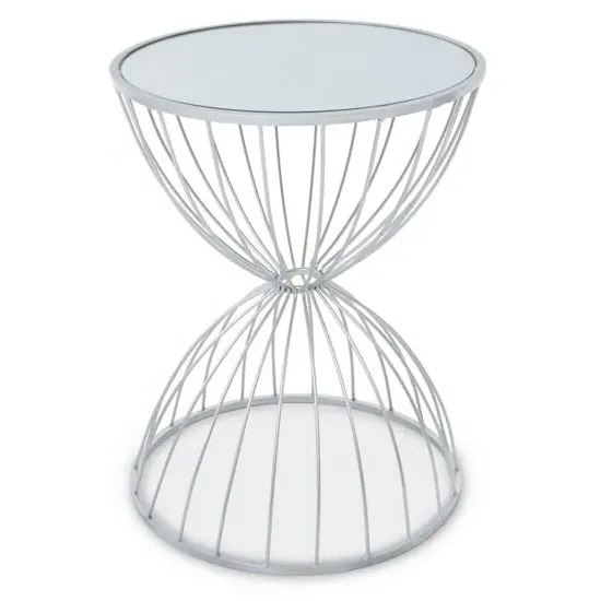 Julie Round Side Table - White Glass, Silver Metal image