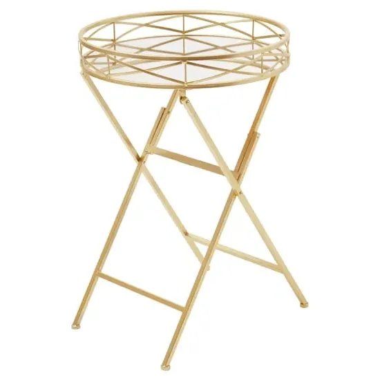 Julie Round Tray Side Table - Gold, Glass image