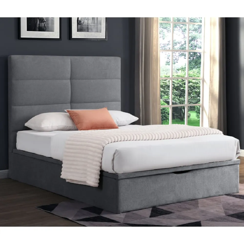 Juneau Double Ottoman Storage Bed with Gas Lift - Grey, Fabric