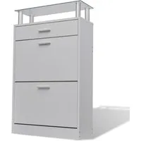 Juneau Glass Top Shoe Storage Cabinet - White, Engineered Wood alternate view