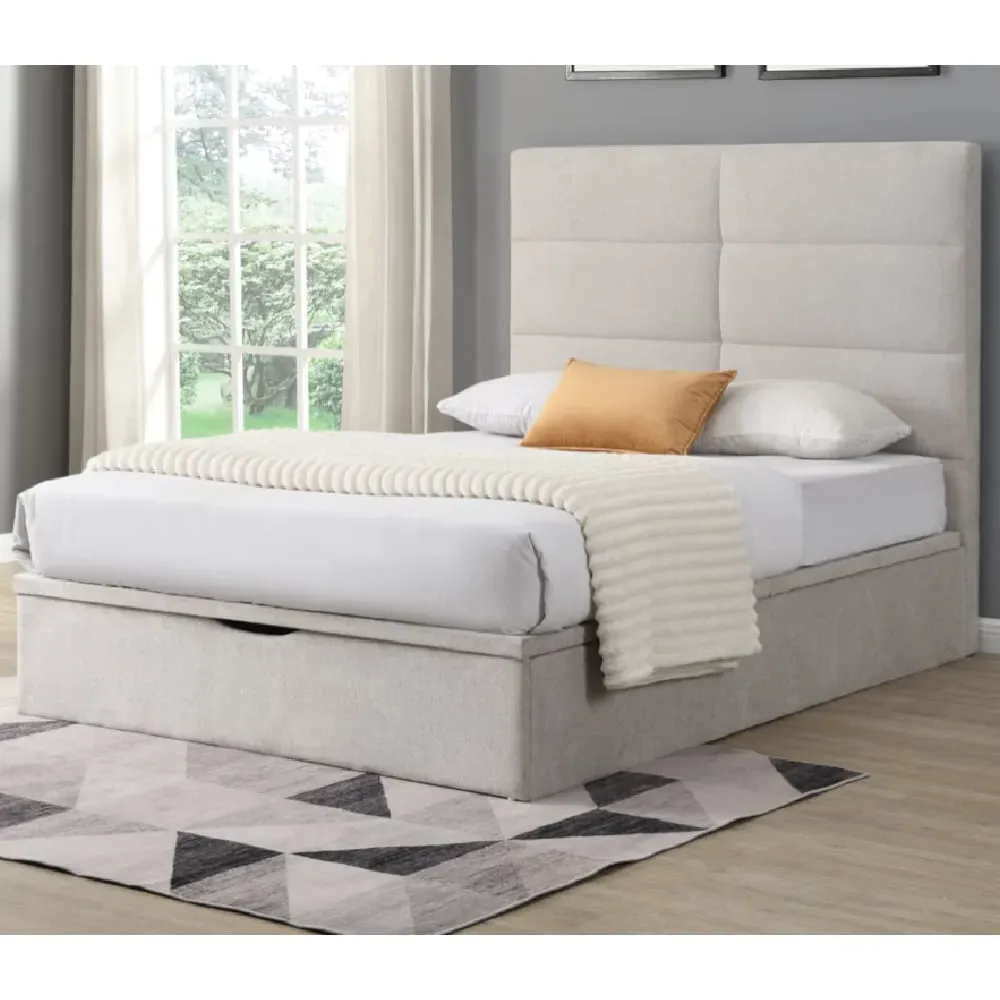 Juneau King Size Ottoman Storage Bed with Gas Lift - Beige, Fabric