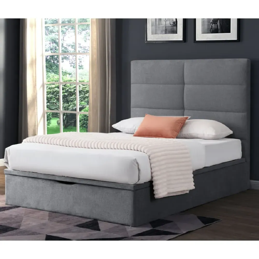 Juneau King Size Ottoman Storage Bed with Gas Lift - Grey, Fabric
