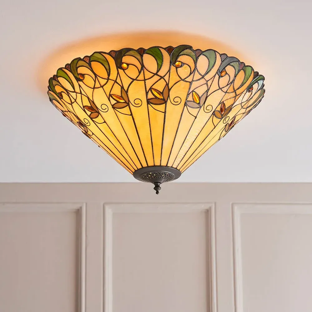 Justin 2 Light Tiffany Glass Wall Ceiling Light - Multicolour image