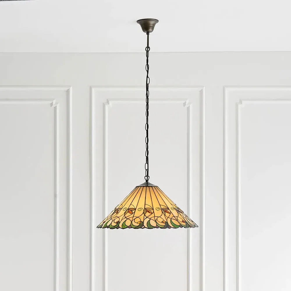 Justin 3 Light Tiffany Glass Pendant Ceiling Light - Multicolour image