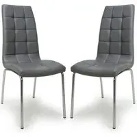 Justin Dining Chairs with Chrome Legs - Grey, Faux Leather