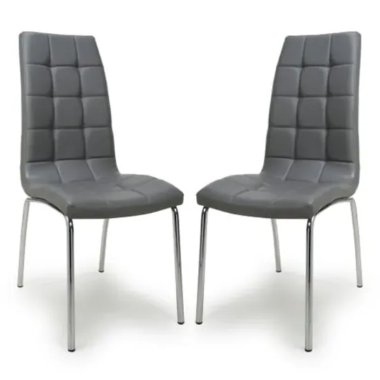 Justin Dining Chairs with Chrome Legs - Grey, Faux Leather