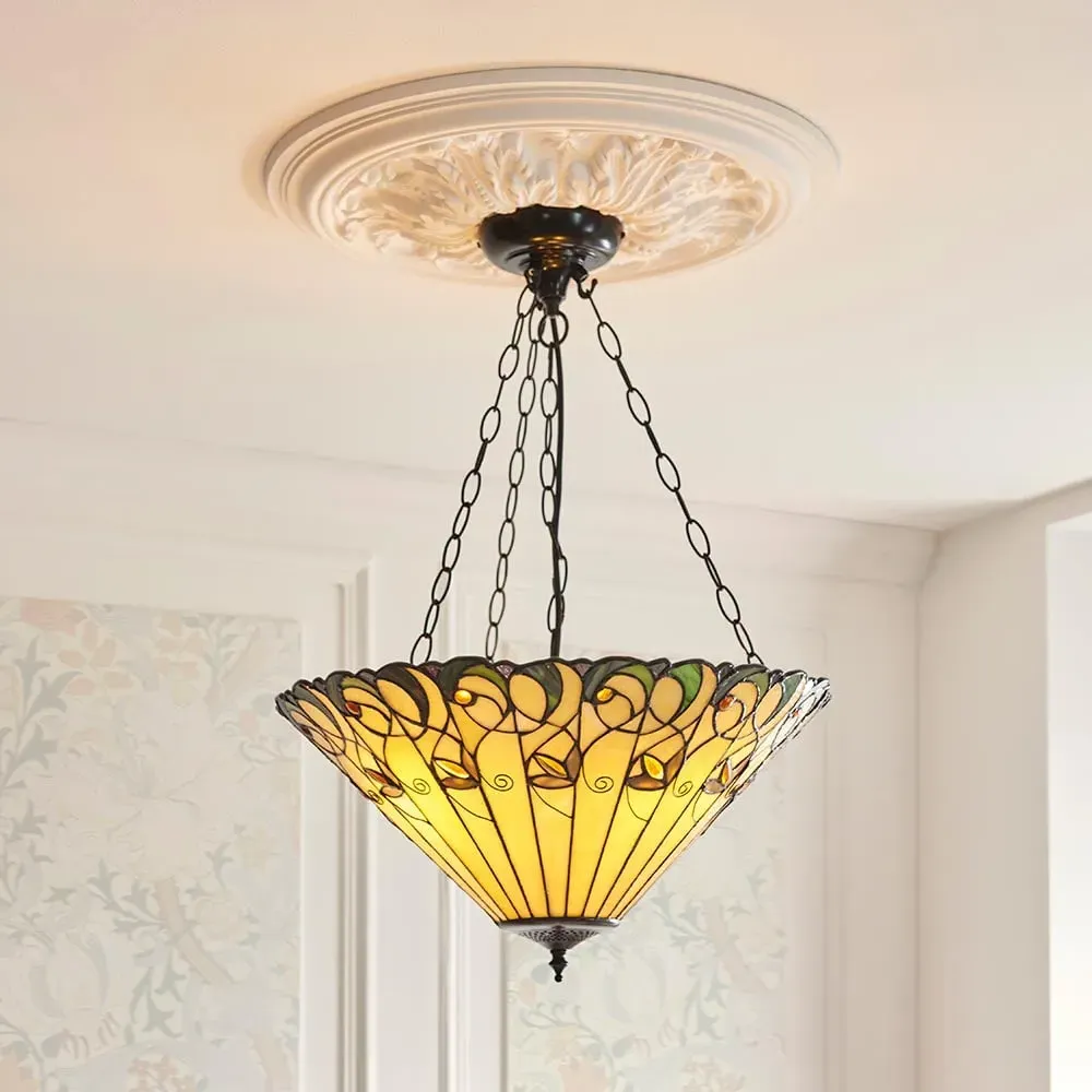 Justin Tiffany Glass Inverted Pendant Ceiling Light - Multicolour
