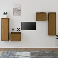 Kacela Wall Entertainment Unit Set - Brown, Pinewood