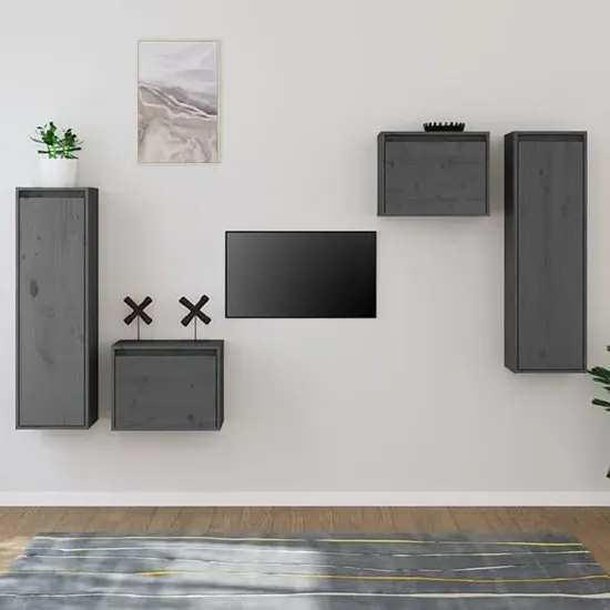 Kacela Wall Entertainment Unit Set - Grey, Pinewood