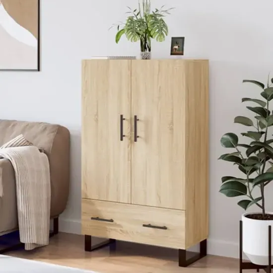 Kacia Highboard with 2 Doors 1 Drawer - Oak, Engineered Wood