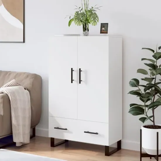 Kacia Highboard with 2 Doors 1 Drawer - White, Engineered Wood
