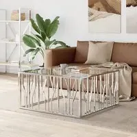 Kacy Square Coffee Table - Clear Glass, Silver