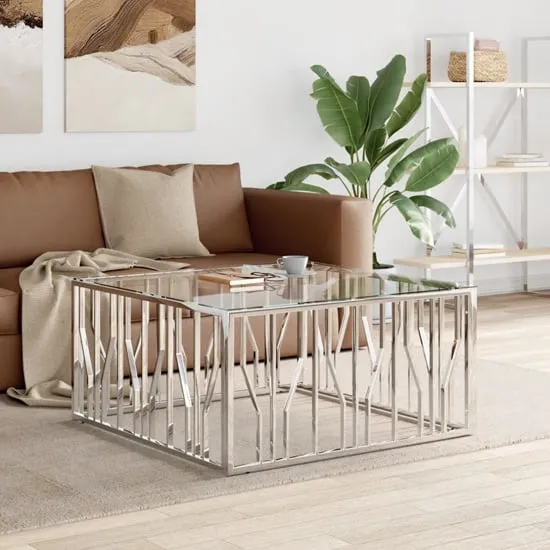 Kacy Square Coffee Table - Clear Glass, Silver
