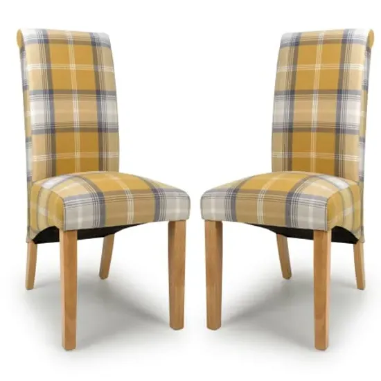 Kaduna Check Dining Chairs - Yellow, Oak