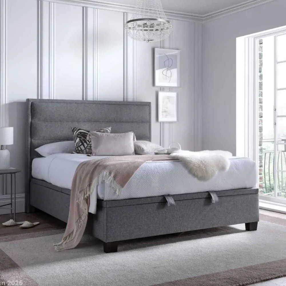 Kahului King Size Ottoman Bed with Storage - Marbella Grey, Fabric