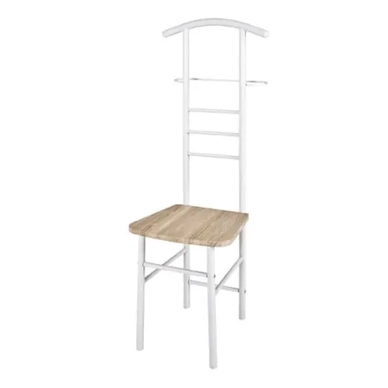 Kaibito Metal Valet Stand with Oak Seat - White