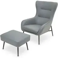 Kaila Wingback Armchair with Footstool - Grey, Faux Leather