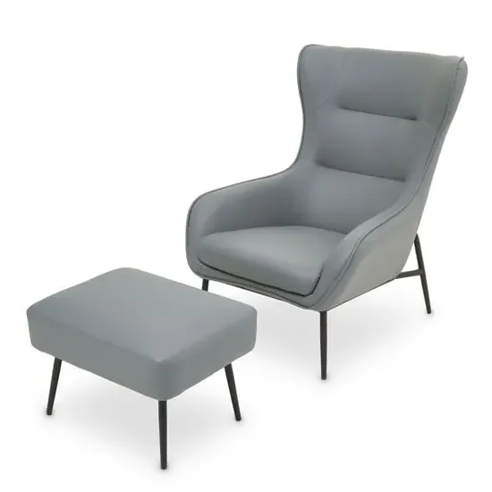 Kaila Wingback Armchair with Footstool - Grey, Faux Leather image