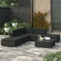 Kaira 6 Piece Rattan Garden Lounge Set with Cushions - Black
