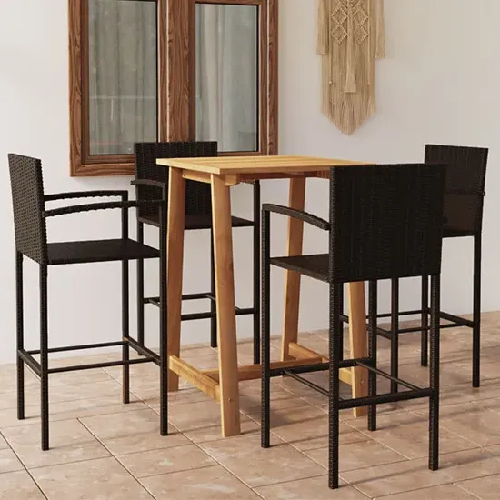 Kairi Outdoor Bar Table with 4 Bar Stools - Brown, Acacia product
