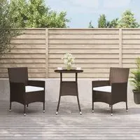 Kaius Rattan 3 Piece Garden Bistro Set with Cushions - Brown