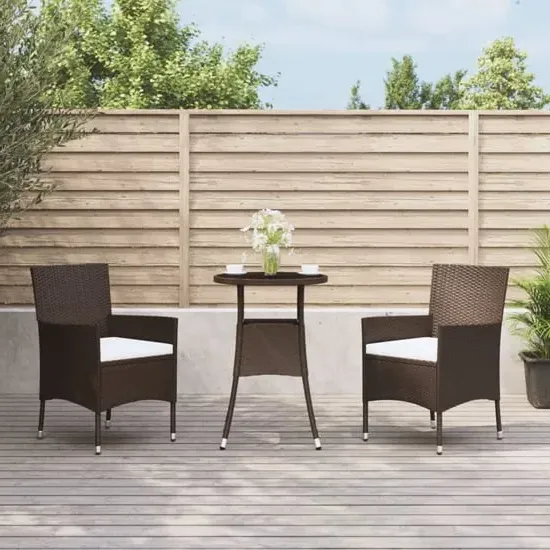 Kaius Rattan 3 Piece Garden Bistro Set with Cushions - Brown image