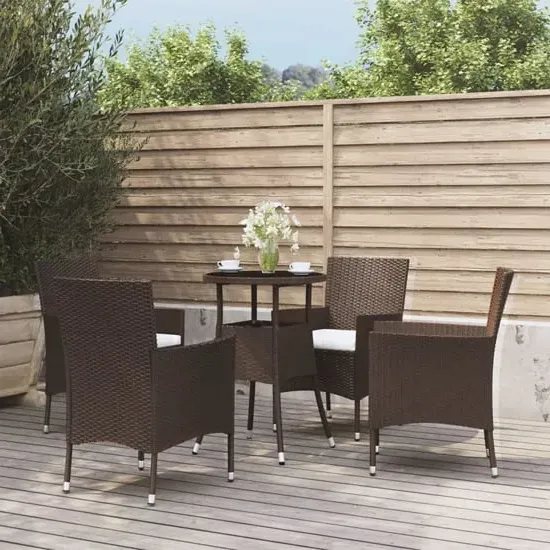 Kaius Rattan 5 Piece Garden Bistro Set with Cushions - Brown