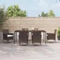 Kaius Rattan 7 Piece Garden Dining Set with Cushions - Brown