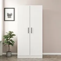 Kale 2-Door Wardrobe with Shelves and Hanging Rail - White, Melamine alternate view