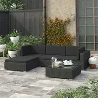 Kaleo 5 Piece Rattan Garden Lounge Set with Cushions - Black
