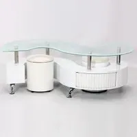 Kalida Glass Coffee Table with 2 Stools - White, Glass