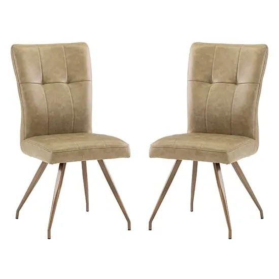 Kalista Dining Chairs in Pair - Taupe, Faux Leather image