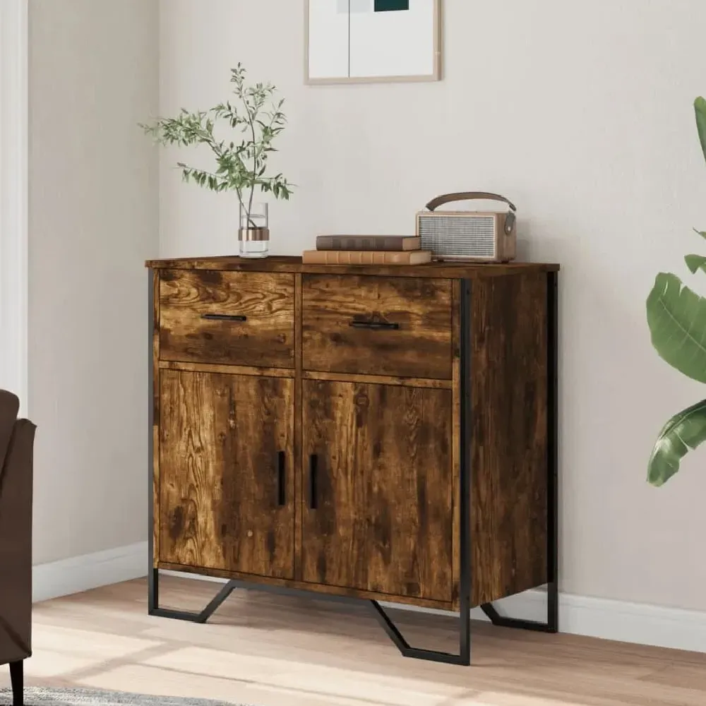 Kamas Wooden Sideboard with 2 Doors 2 Drawers - Smoked Oak image