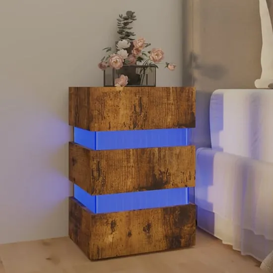 Kame Bedside Cabinet with LED Lights - Smoked Oak, Chipboard