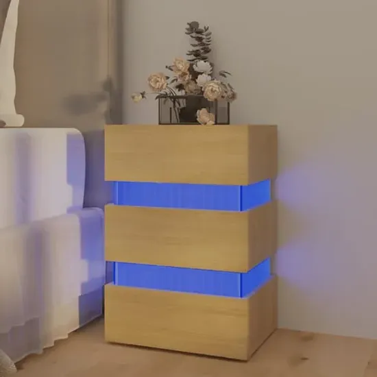 Kame Bedside Cabinet with LED Lights - Sonoma Oak, Chipboard