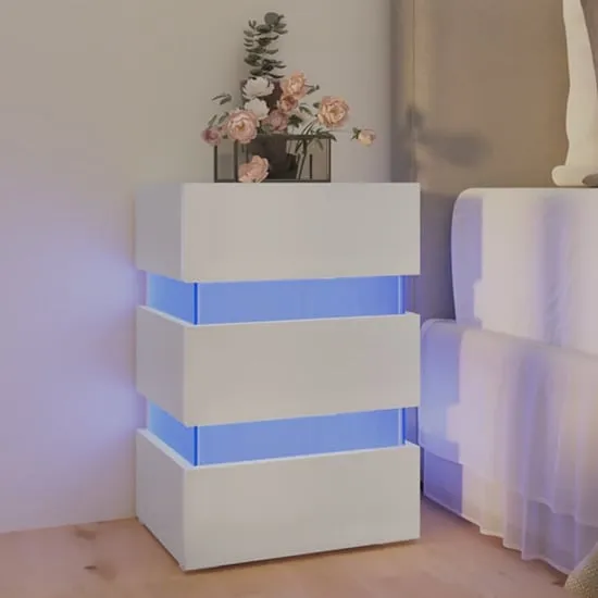 Kame Bedside Cabinet with LED Lights - White, Chipboard