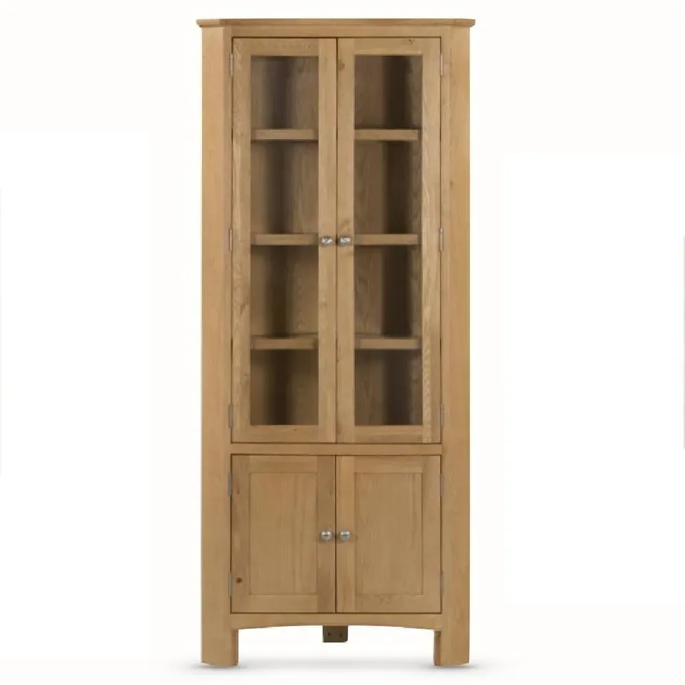 Kamiah Corner Display Cabinet with 4 Doors - Oak