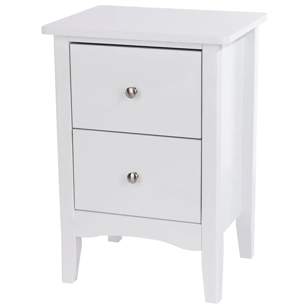 Kamuy Tall Bedside Cabinet with 2 Drawers - White, Wood