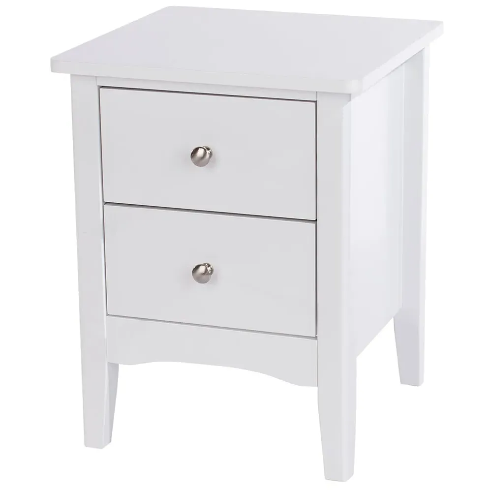 Kamuy Wide Bedside Cabinet with 2 Drawers - White, Wood