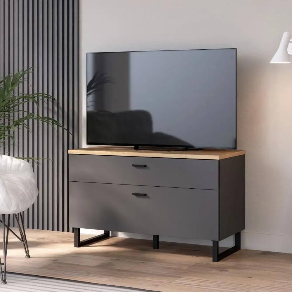 Kanata TV Stand with 1 Flip Door 1 Drawer - Grey, Oak image