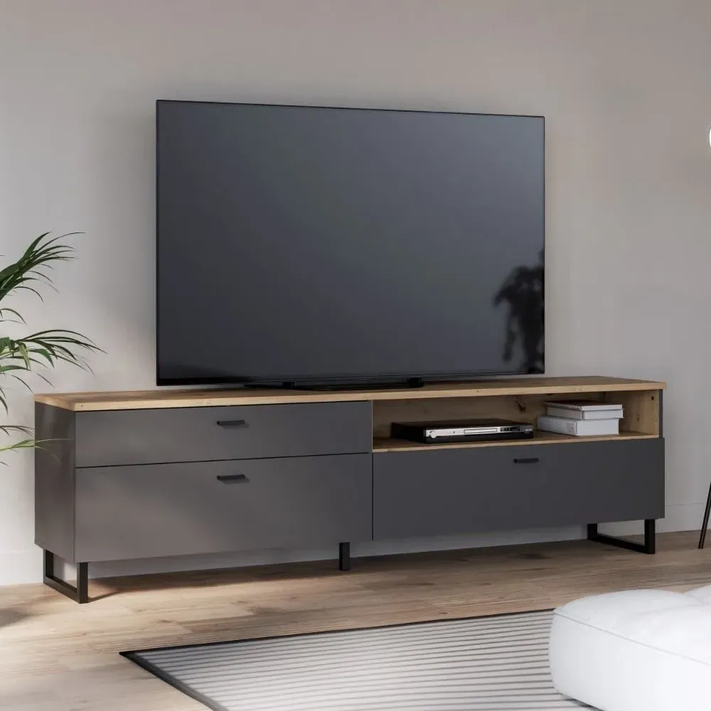 Kanata TV Stand with 2 Flip Doors 1 Drawer - Grey, Oak