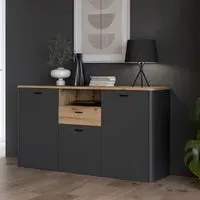 Kanata Wooden Sideboard with 3 Doors 1 Drawer - Grey, Oak