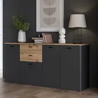 Kanata Wooden Sideboard with 4 Doors 2 Drawers - Grey, Oak