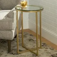 Kansas Round Side Table - Clear Glass, Gold Metal